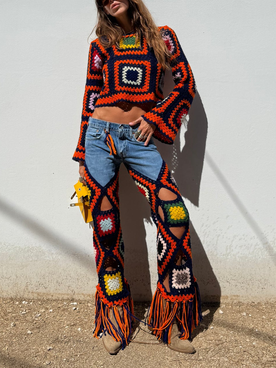 Multicolor Crocheted Openwork Set