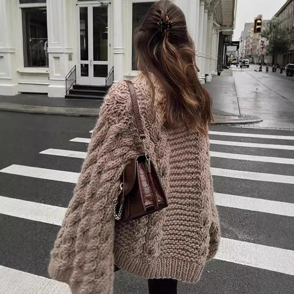 Round Neck Flared Sleeve Loose Sweater