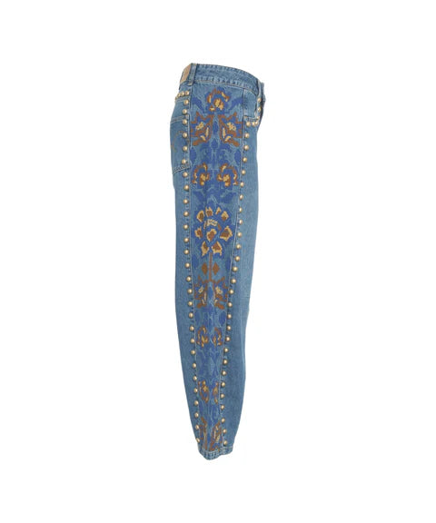 Jeans with studs and floral print
