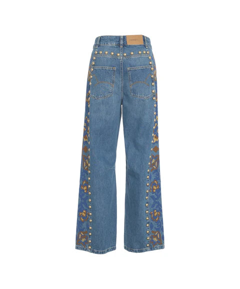 Jeans with studs and floral print