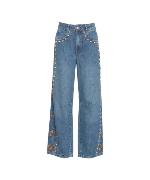 Jeans with studs and floral print