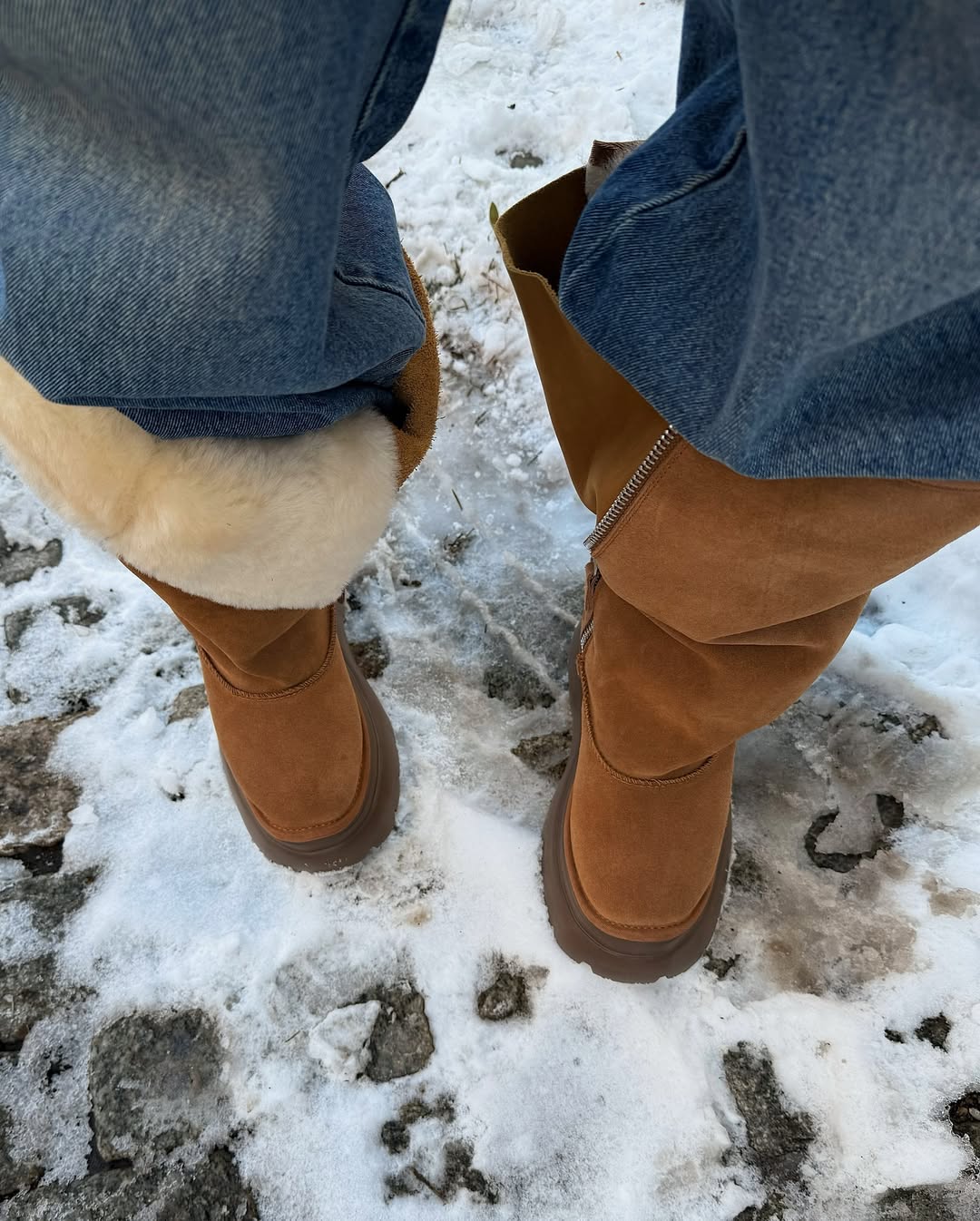 Brown Tall Chunky Shearling Boots