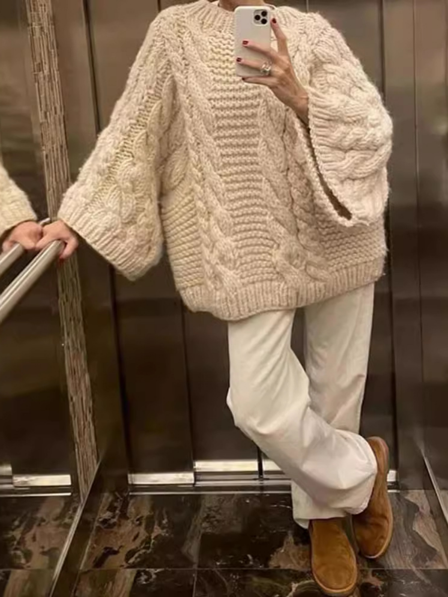 Round Neck Flared Sleeve Loose Sweater