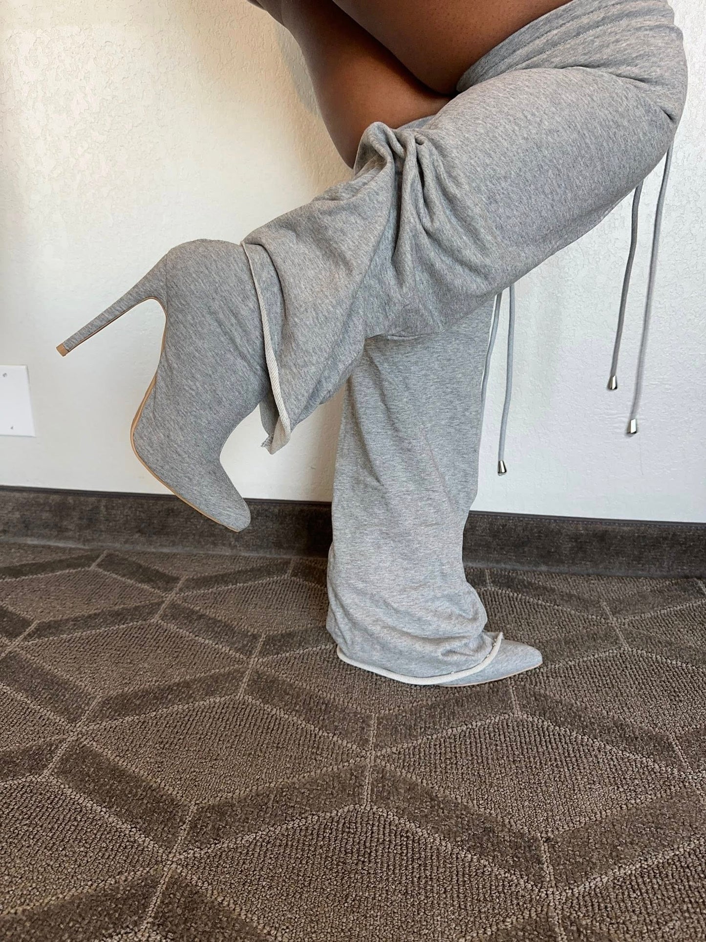 Grey sweatpants boots