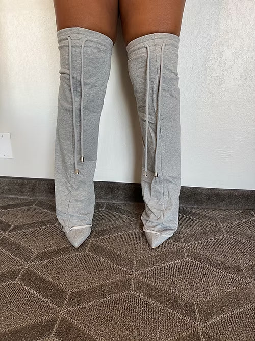 Grey sweatpants boots