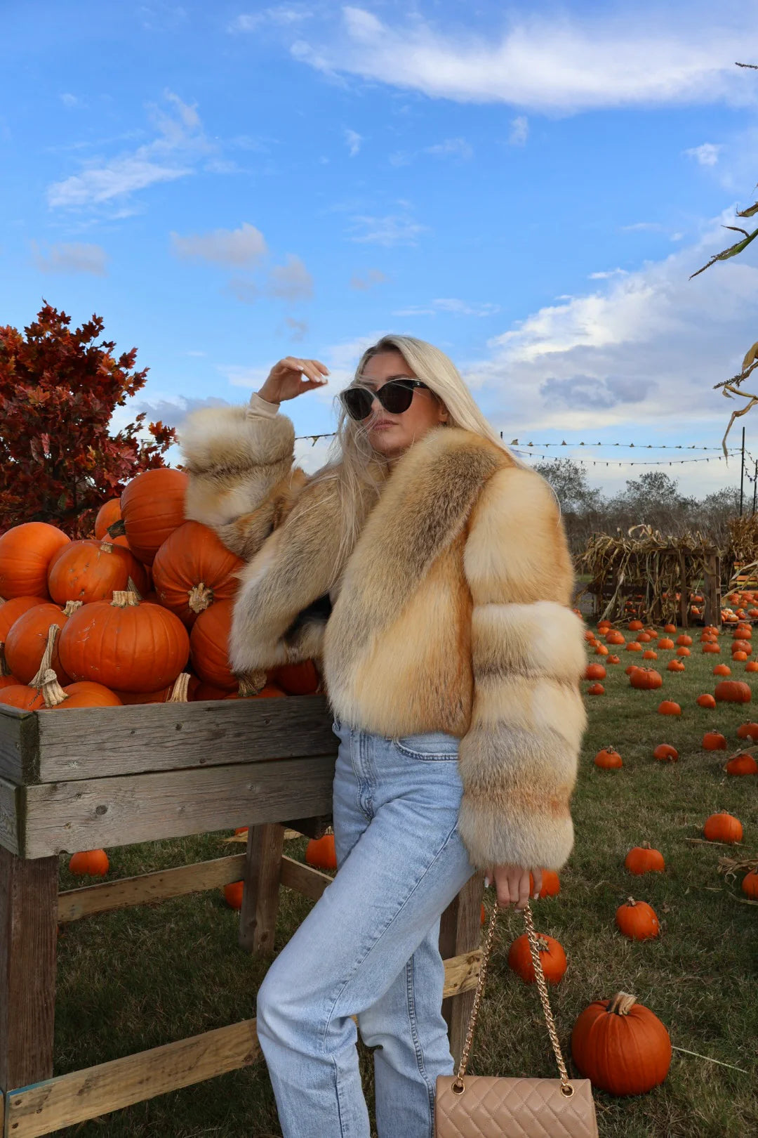 Winter fur straight collar coat