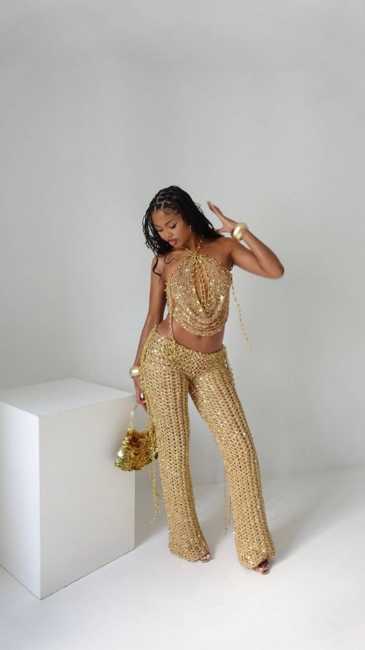 Crochet Gold Sequin Set