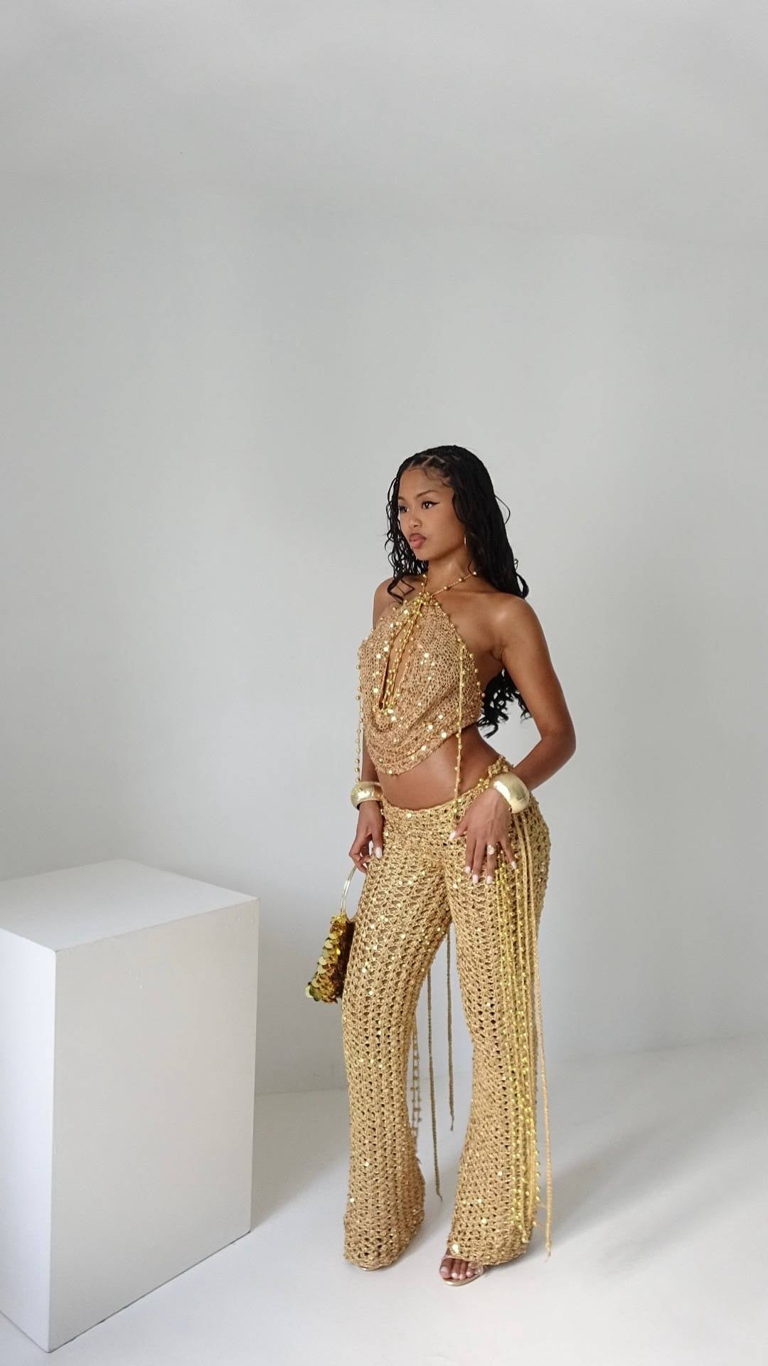 Crochet Gold Sequin Set