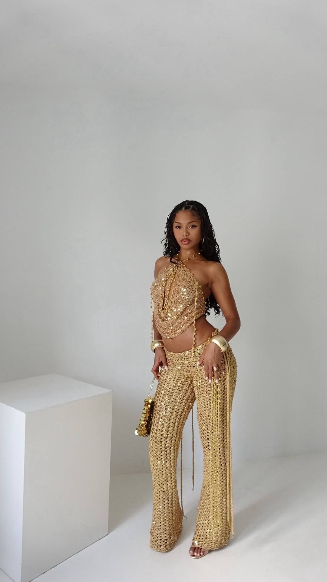 Crochet Gold Sequin Set