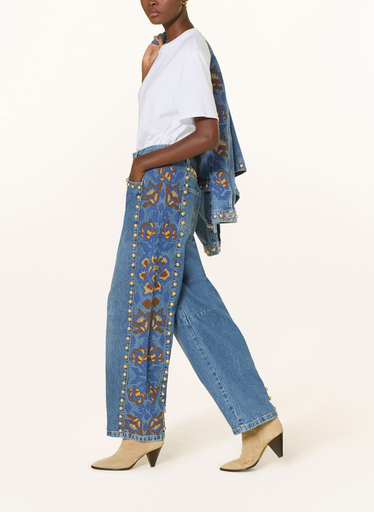 Jeans with studs and floral print