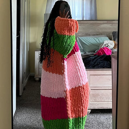 Rainbow Sweater Loose Long Cardigan