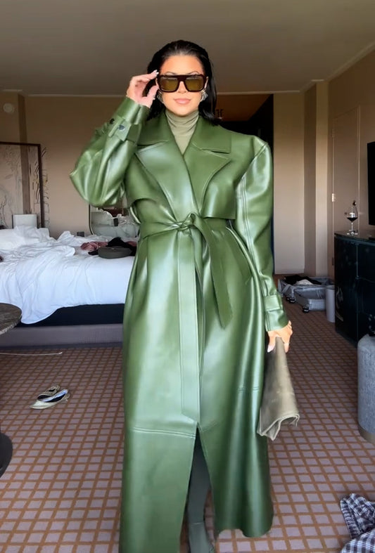 2025 Vegan Leather Trench Coat