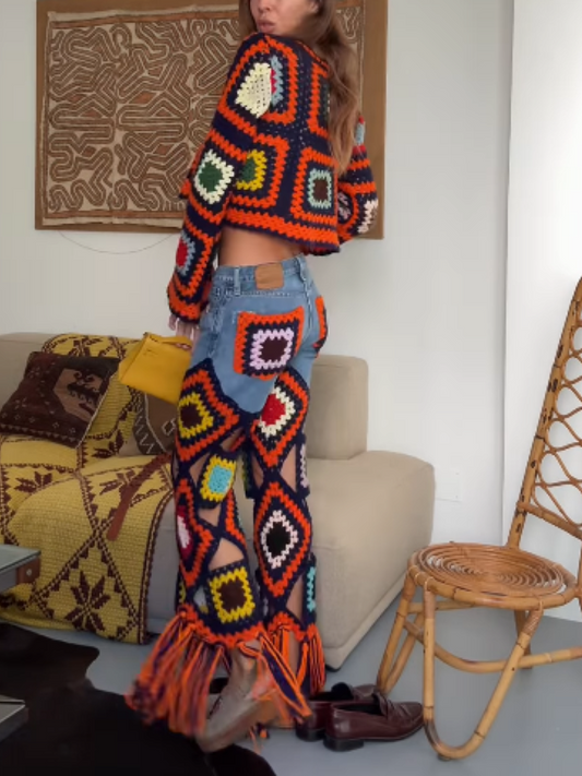 Multicolor Crocheted Openwork Set