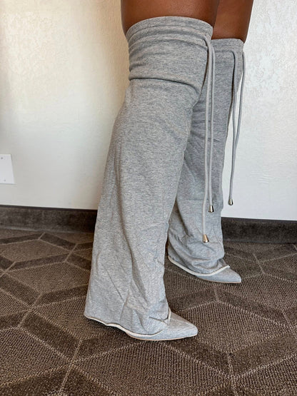 Grey sweatpants boots