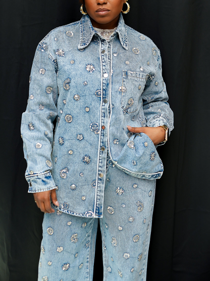 Denim Sequin Trim Set