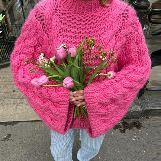 Round Neck Flared Sleeve Loose Sweater