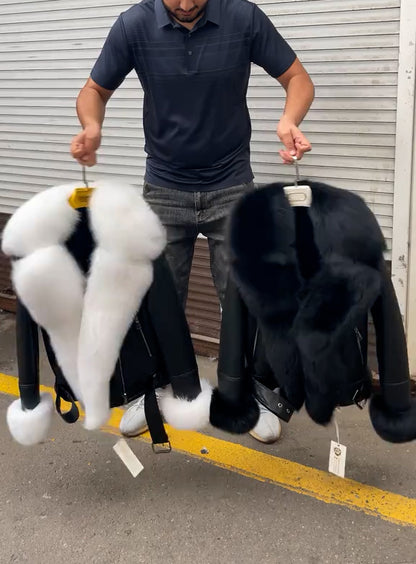 Winter goose down leather jacket