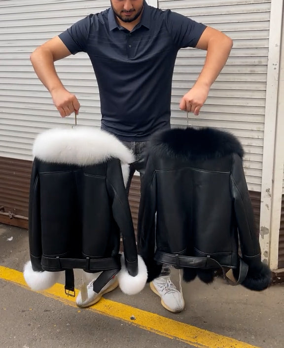 Winter goose down leather jacket