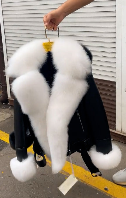 Winter goose down leather jacket