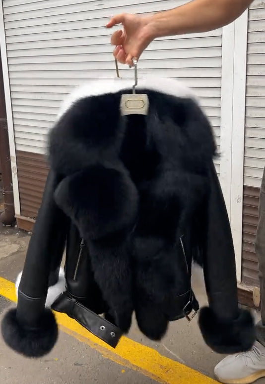 Winter goose down leather jacket