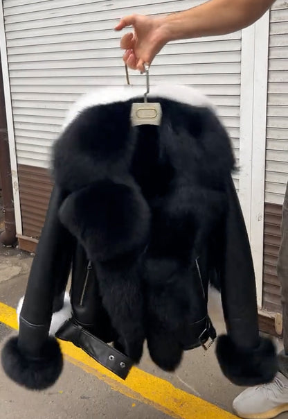 Winter goose down leather jacket