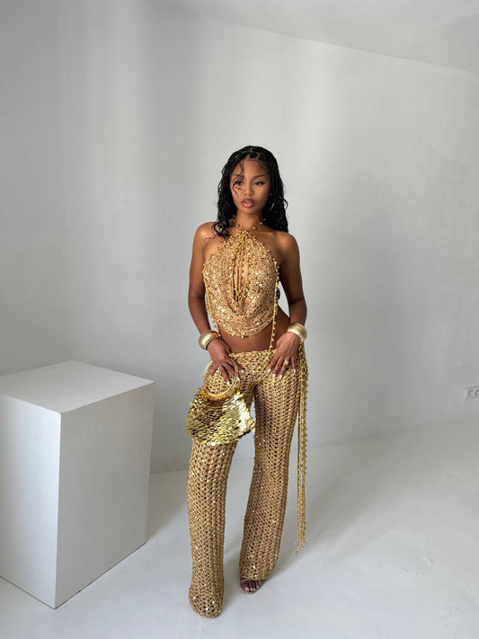 Crochet Gold Sequin Set