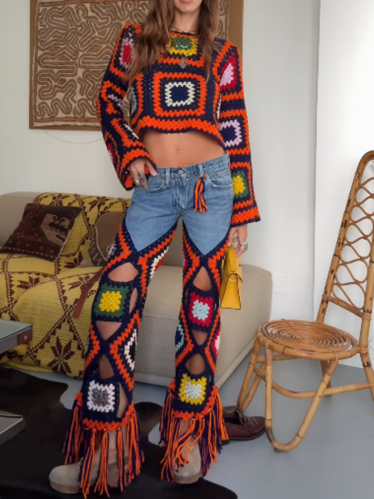Multicolor Crocheted Openwork Set